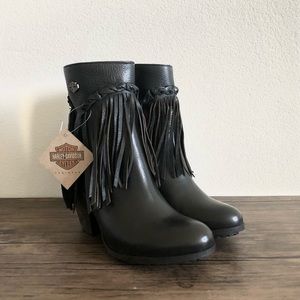 Harley Davidson Retta Fringed Leather Boots Womens Size 7.5 Black New